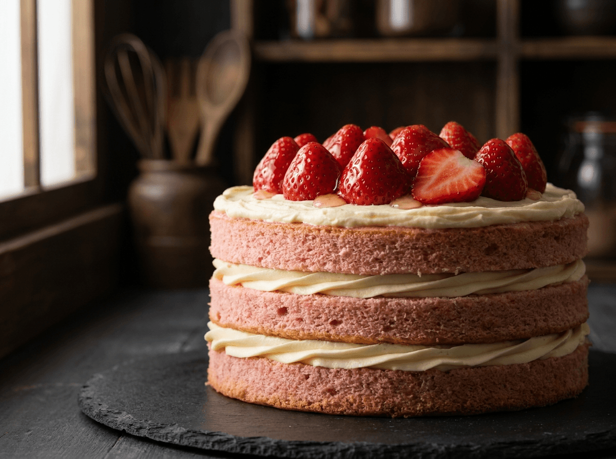Strawberry cake — Fresh berries, whipped buttercream