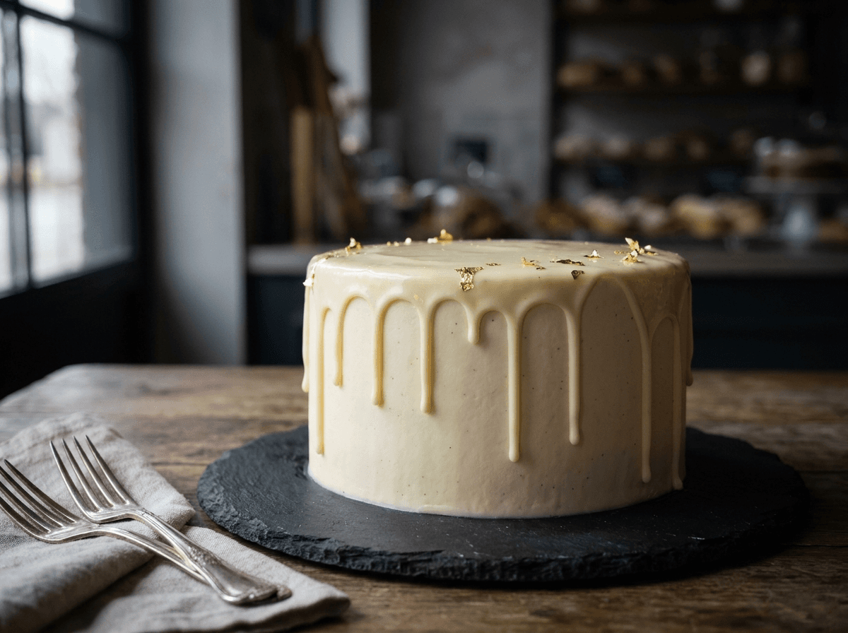 Vanilla Gold cake — Vanilla bean, gold-leaf finish